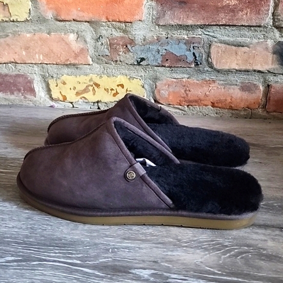 206 Collective Mens Sheep Fur Shearling Lined Slide Slipper Shoe Brown Size 12 - Picture 3 of 14